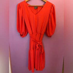 Red/pinkish red dress size medium. 100% polyester fabric.